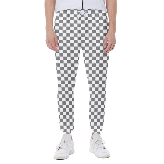 Grey And White Checkered Pattern Print Scuba Joggers