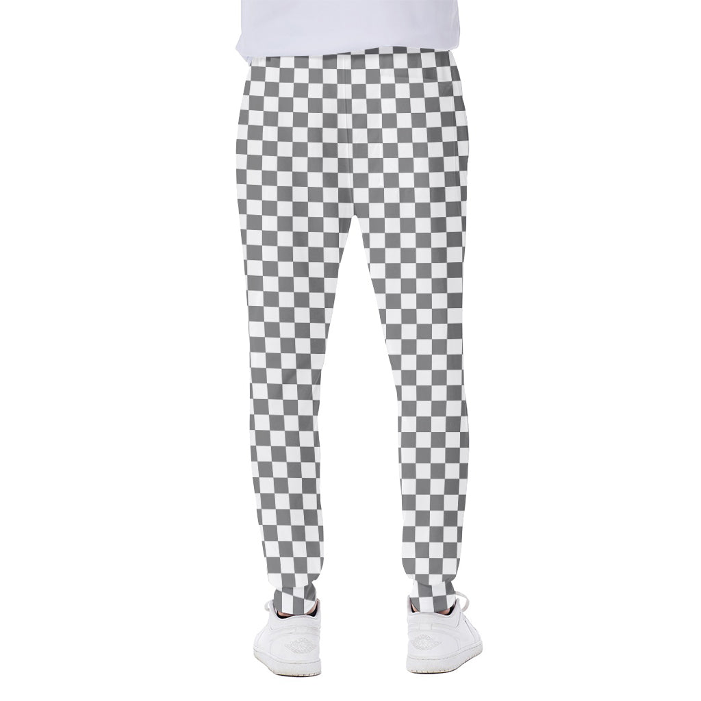 Grey And White Checkered Pattern Print Scuba Joggers