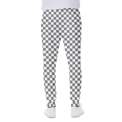 Grey And White Checkered Pattern Print Scuba Joggers
