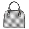 Grey And White Checkered Pattern Print Shoulder Handbag