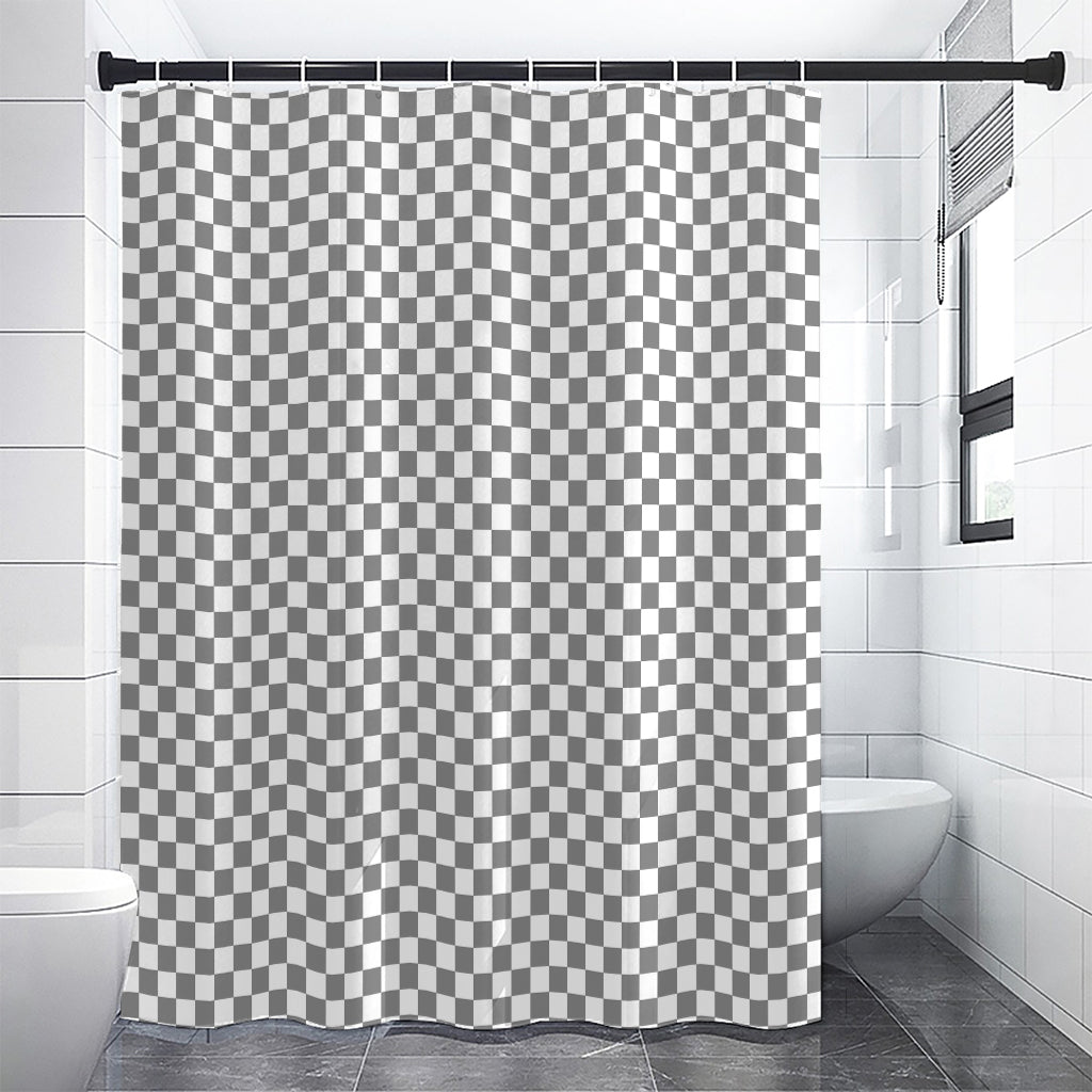 Grey And White Checkered Pattern Print Shower Curtain