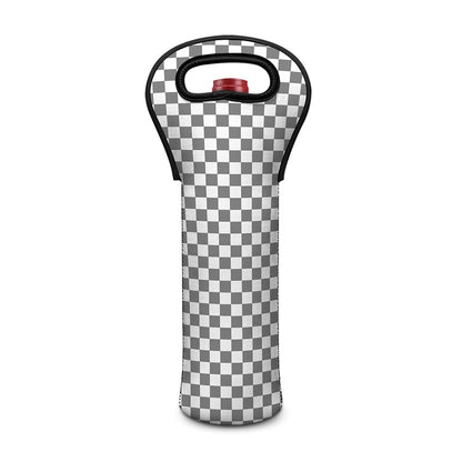 Grey And White Checkered Pattern Print Single Neoprene Wine Tote