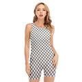 Grey And White Checkered Pattern Print Sleeveless One Piece Swimsuit