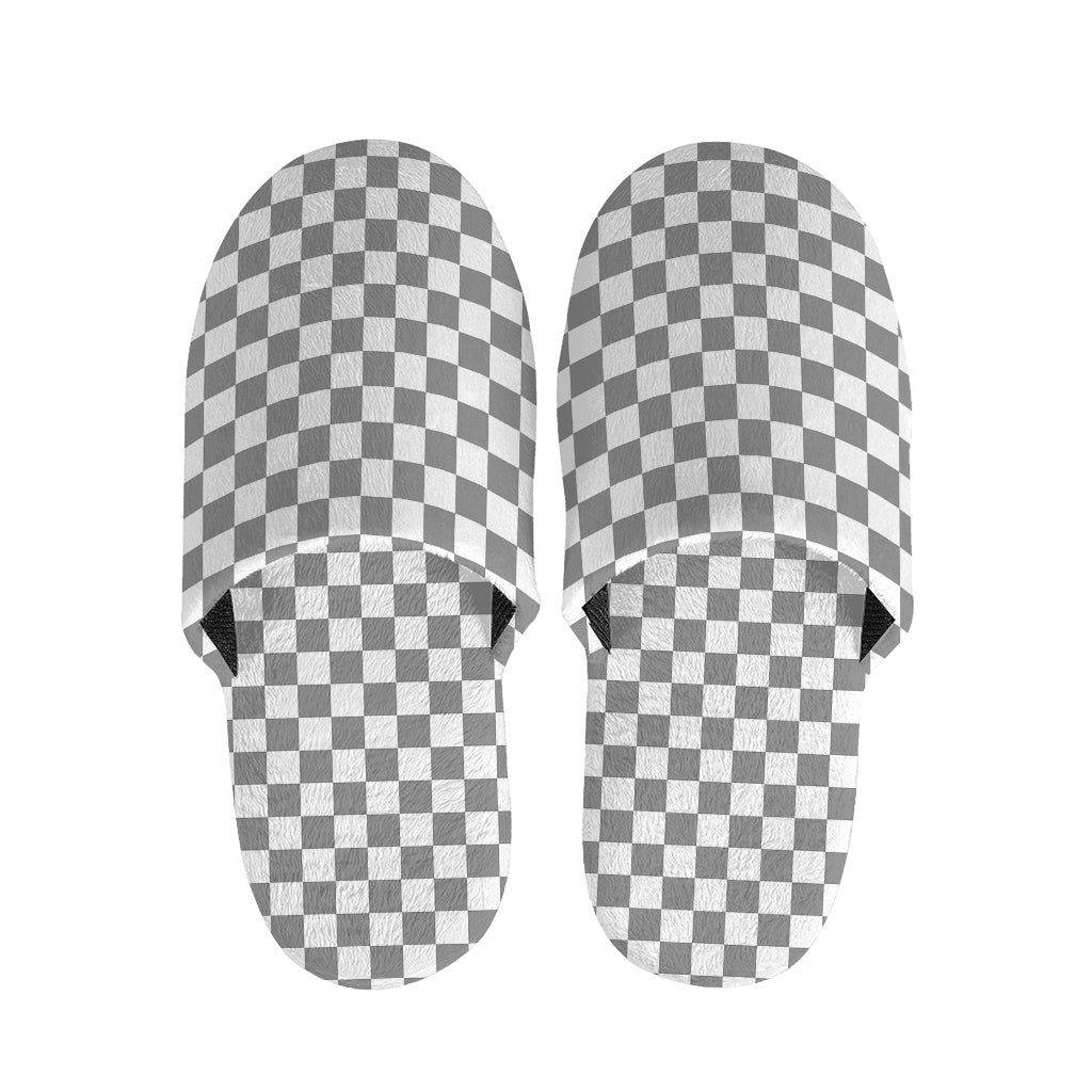 Grey And White Checkered Pattern Print Slippers