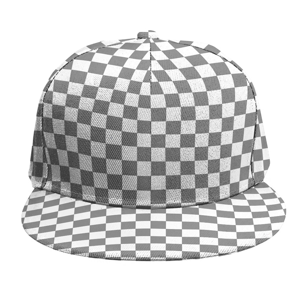Grey And White Checkered Pattern Print Snapback Cap