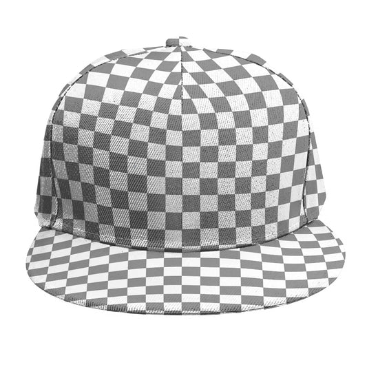 Grey And White Checkered Pattern Print Snapback Cap