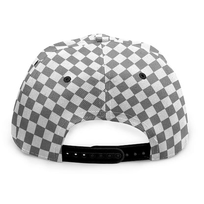 Grey And White Checkered Pattern Print Snapback Cap