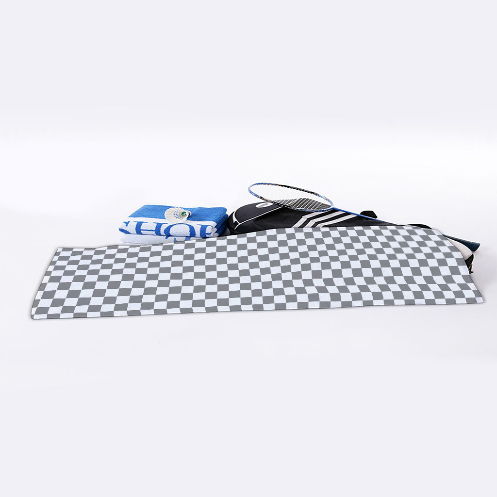 Grey And White Checkered Pattern Print Sports Towel