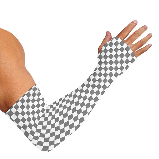 Grey And White Checkered Pattern Print Sun Protection Arm Sleeves