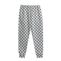 Grey And White Checkered Pattern Print Sweatpants