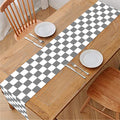 Grey And White Checkered Pattern Print Table Runner