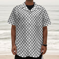 Grey And White Checkered Pattern Print Textured Short Sleeve Shirt