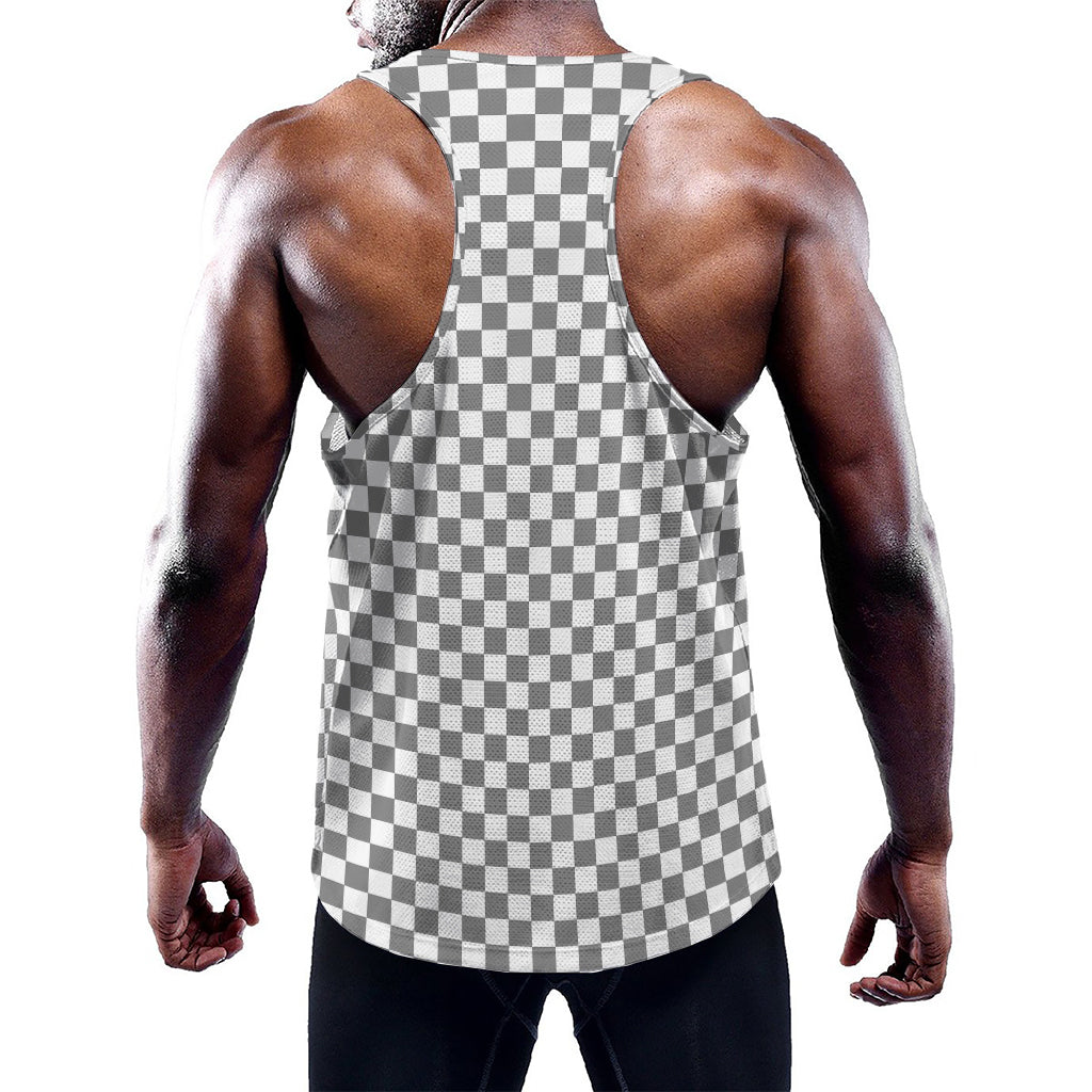 Grey And White Checkered Pattern Print Training Tank Top