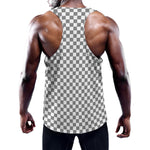Grey And White Checkered Pattern Print Training Tank Top
