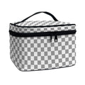 Grey And White Checkered Pattern Print Travel Makeup Bag