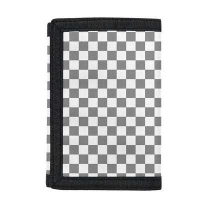 Grey And White Checkered Pattern Print Trifold Wallet