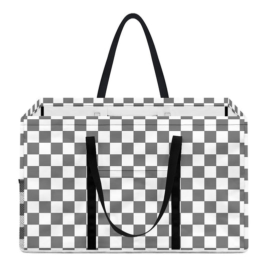Grey And White Checkered Pattern Print Utility Tote Bag