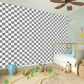 Grey And White Checkered Pattern Print Wall Sticker