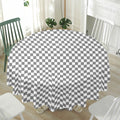 Grey And White Checkered Pattern Print Waterproof Round Tablecloth