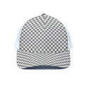 Grey And White Checkered Pattern Print White Mesh Trucker Hat