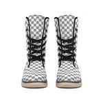 Grey And White Checkered Pattern Print Winter Boots