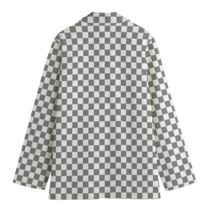 Grey And White Checkered Pattern Print Women's Blazer