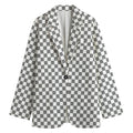 Grey And White Checkered Pattern Print Women's Cotton Blazer