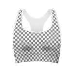 Grey And White Checkered Pattern Print Women's Sports Bra