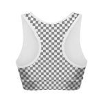 Grey And White Checkered Pattern Print Women's Sports Bra