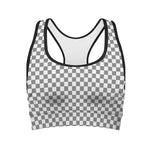 Grey And White Checkered Pattern Print Women's Sports Bra