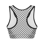 Grey And White Checkered Pattern Print Women's Sports Bra