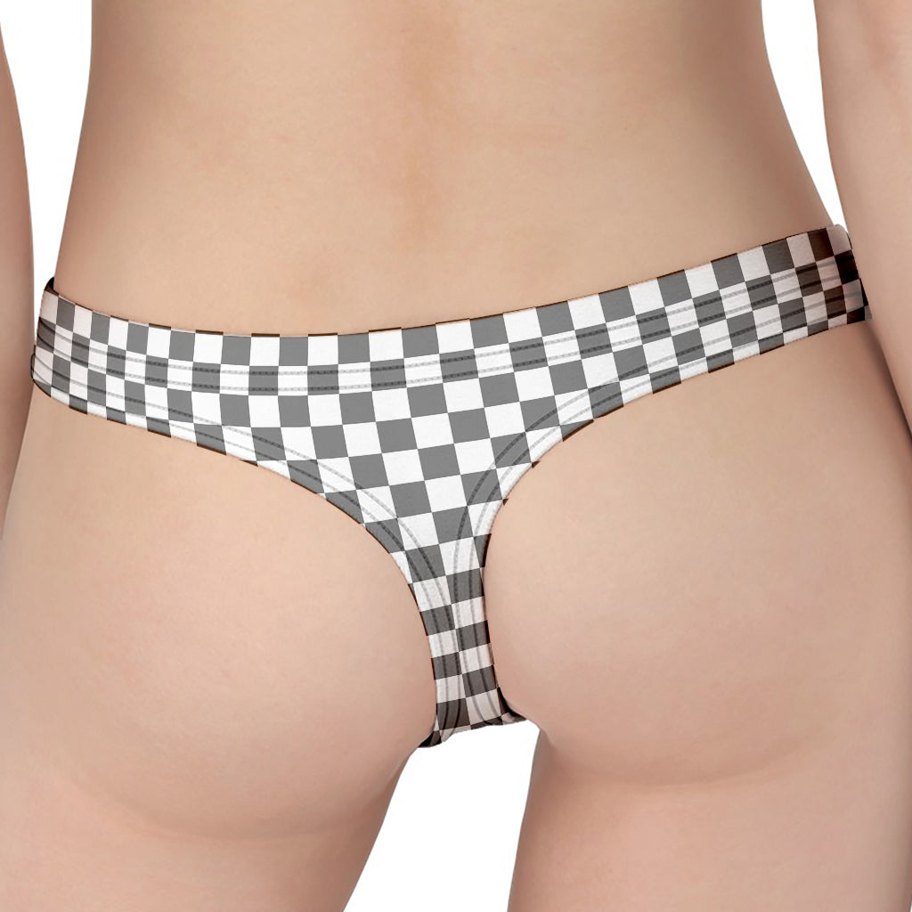 Grey And White Checkered Pattern Print Women's Thong