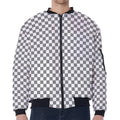 Grey And White Checkered Pattern Print Zip Sleeve Bomber Jacket