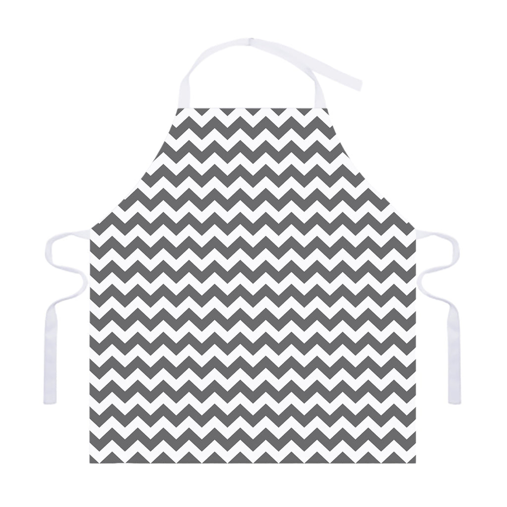 Grey And White Chevron Pattern Print Adjustable Apron