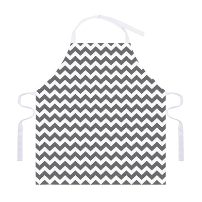 Grey And White Chevron Pattern Print Adjustable Apron