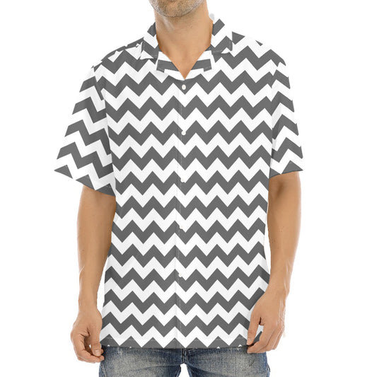 Grey And White Chevron Pattern Print Aloha Shirt