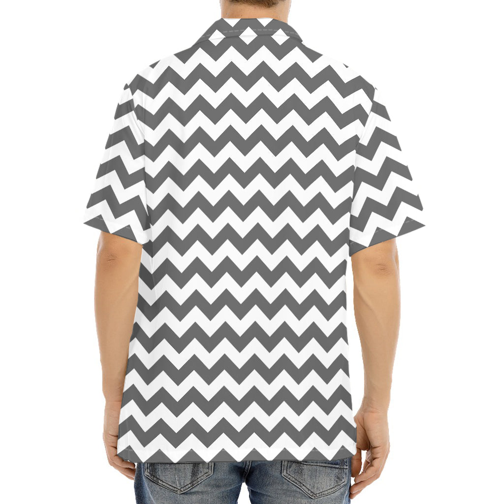 Grey And White Chevron Pattern Print Aloha Shirt