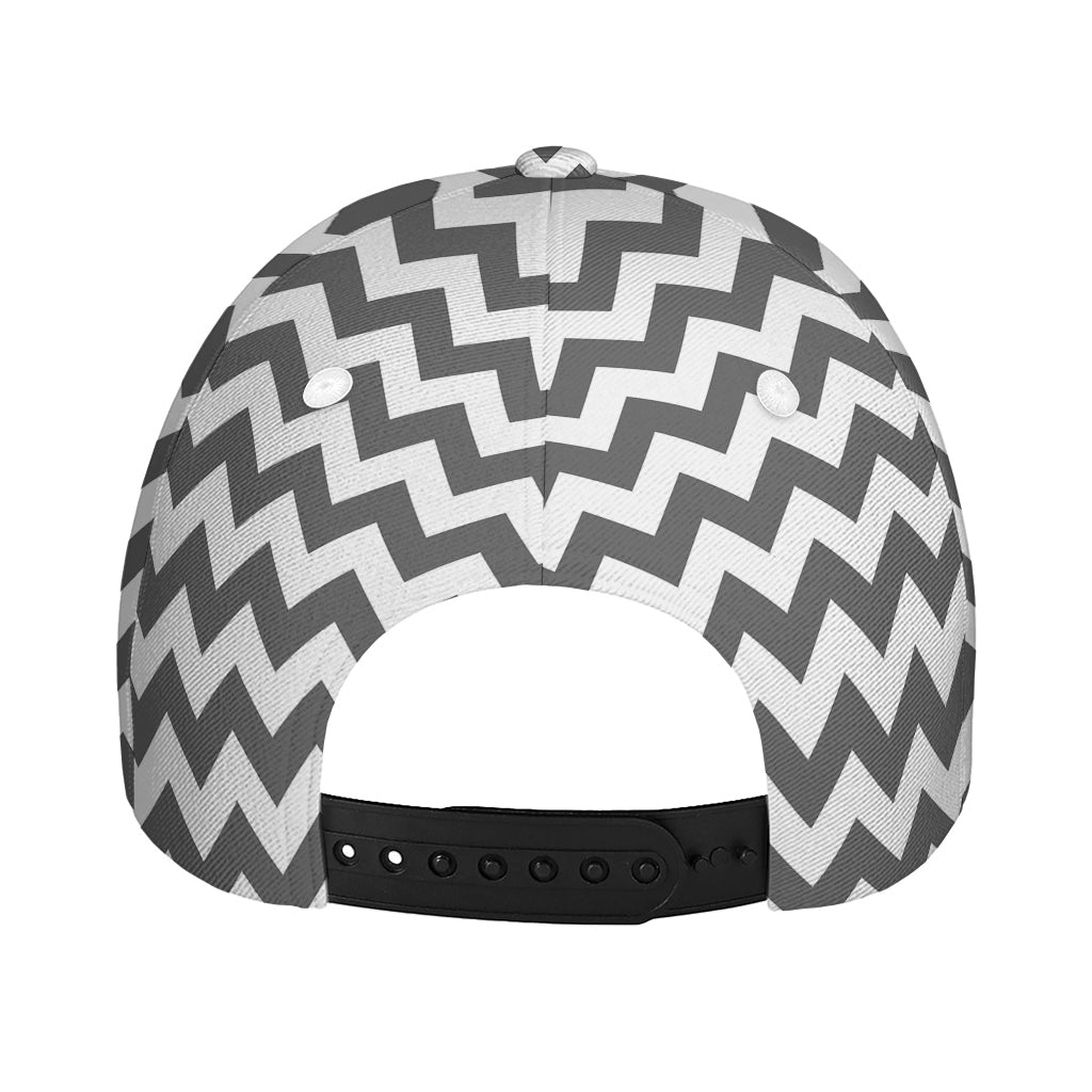 Grey And White Chevron Pattern Print Baseball Cap