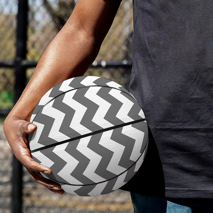 Grey And White Chevron Pattern Print Basketball
