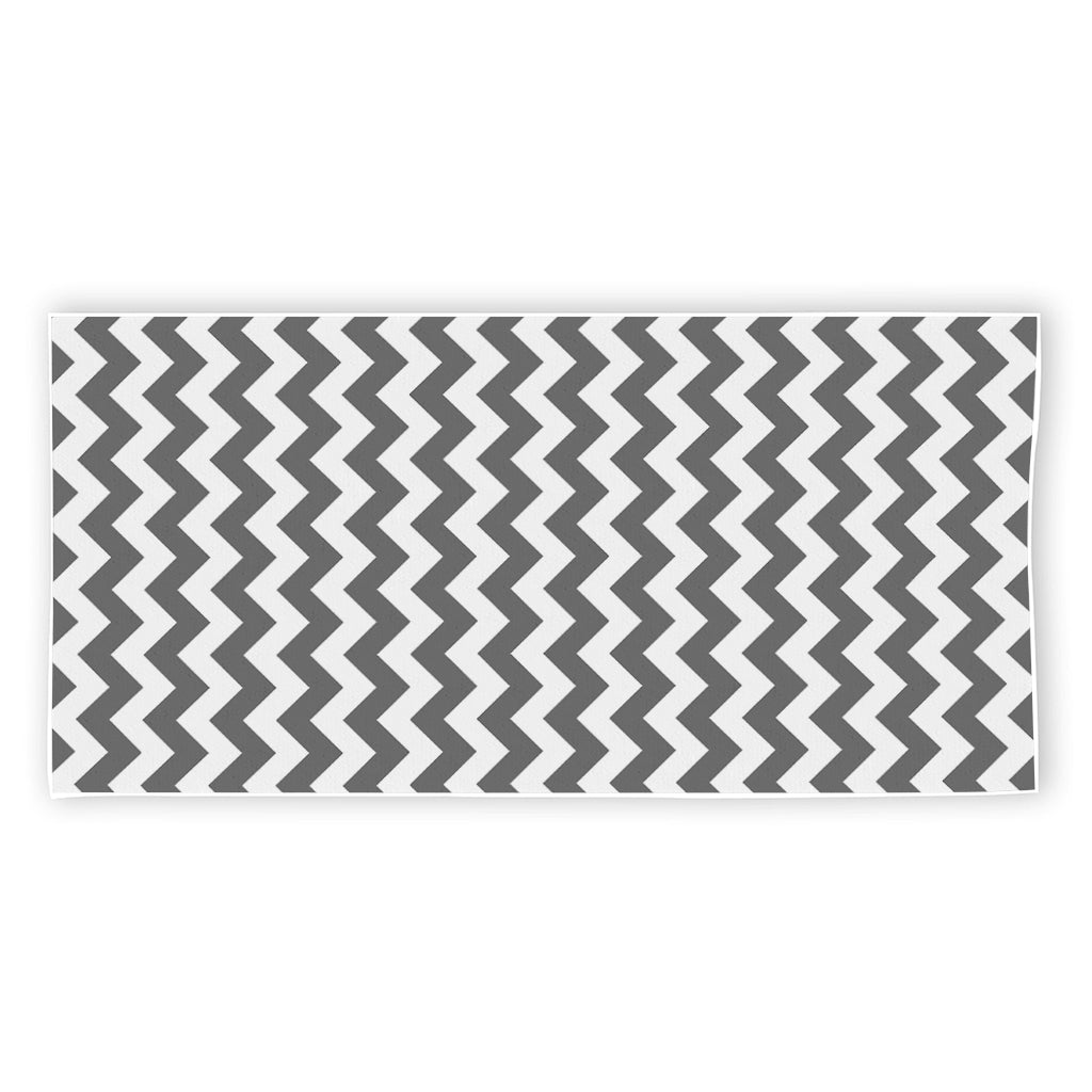 Grey And White Chevron Pattern Print Beach Towel