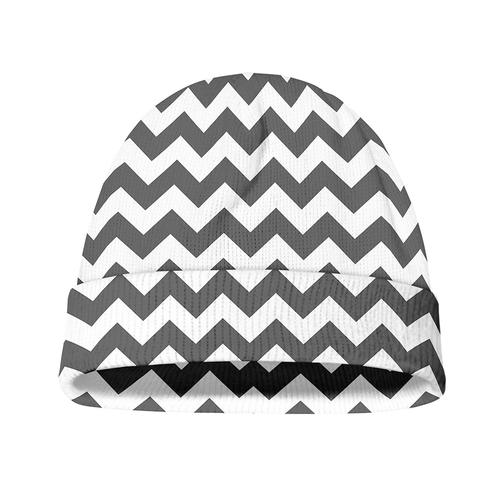Grey And White Chevron Pattern Print Beanie