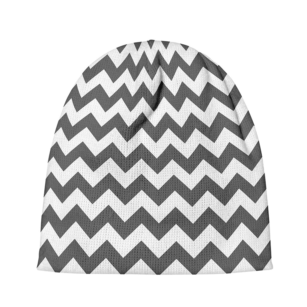 Grey And White Chevron Pattern Print Beanie