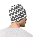 Grey And White Chevron Pattern Print Beanie