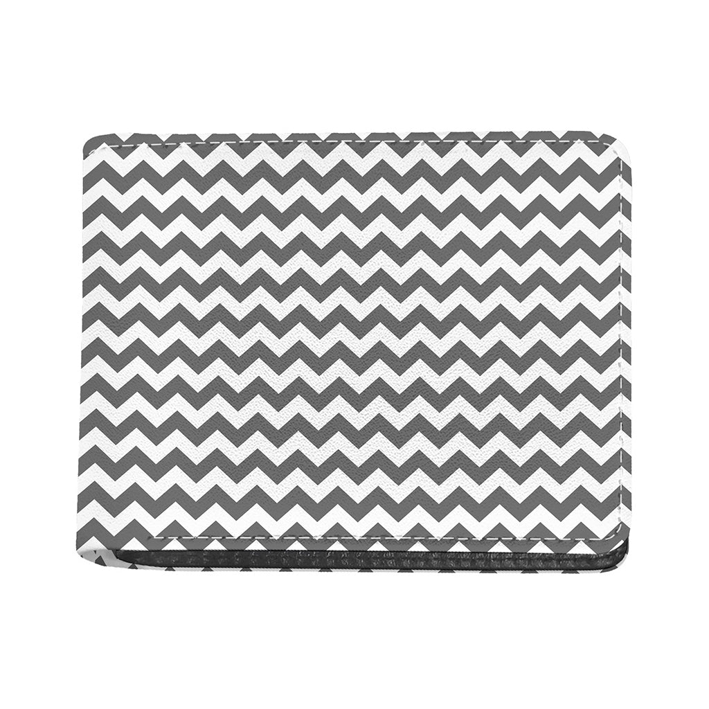 Grey And White Chevron Pattern Print Bifold Wallet