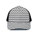 Grey And White Chevron Pattern Print Black Mesh Trucker Hat