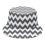 Grey And White Chevron Pattern Print Bucket Hat