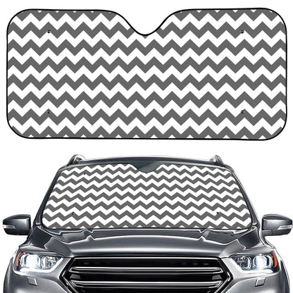 Grey And White Chevron Pattern Print Car Windshield Sun Shade