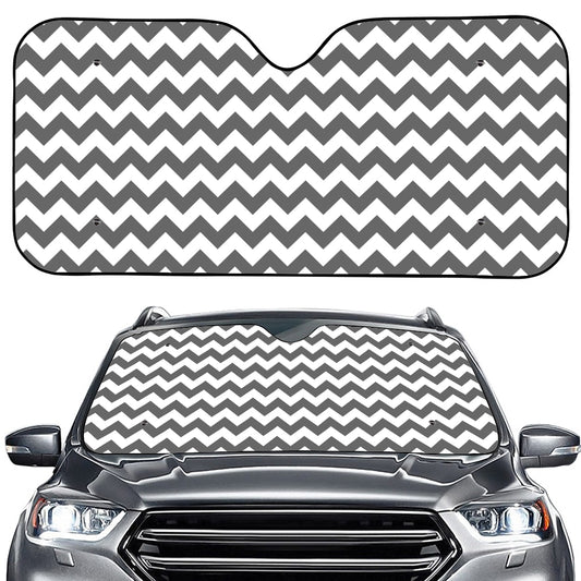 Grey And White Chevron Pattern Print Car Windshield Sun Shade