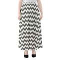 Grey And White Chevron Pattern Print Chiffon Maxi Skirt