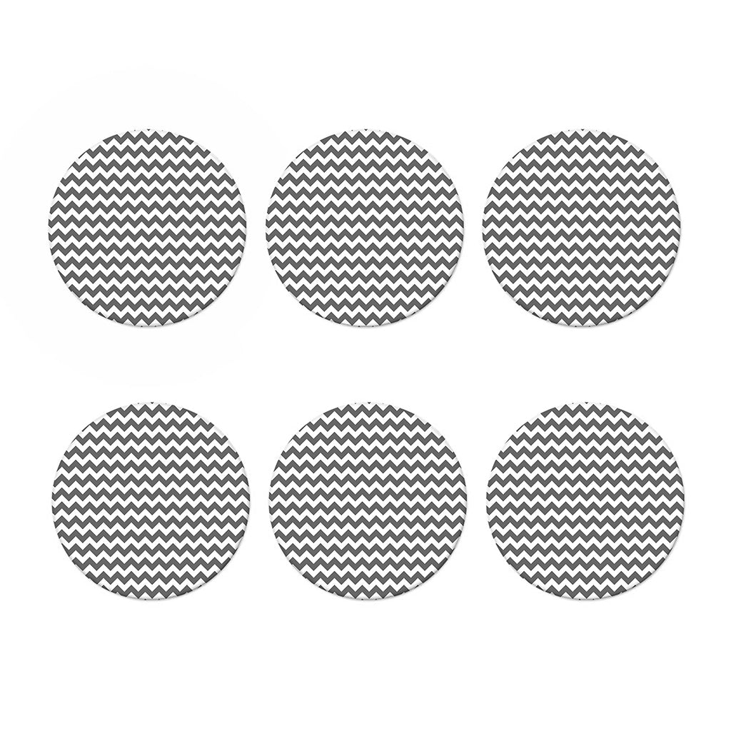 Grey And White Chevron Pattern Print Coaster Set